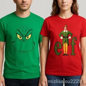 Holiday Bundle of 2 Unisex Graphic T-Shirts – THE GRINCH (XL) & ELF (L) – NWOT
